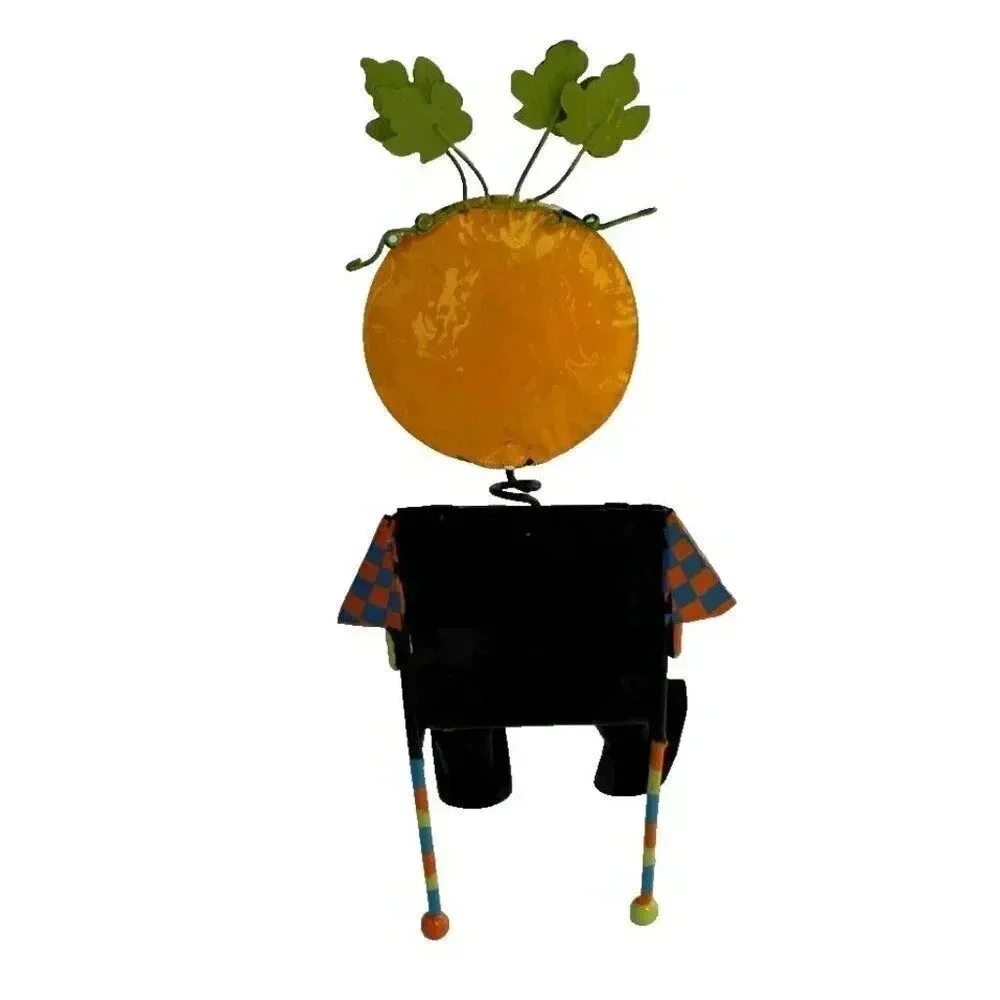 Vintage Halloween Spooky Funny Silly Face Metal Pumpkin Man Chair Decor